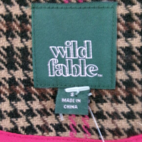 New Wild Fable Wool Blend Plaid Oversize Midi Coat Brown Tan Fuchsia Pink S / M - Picture 10 of 14